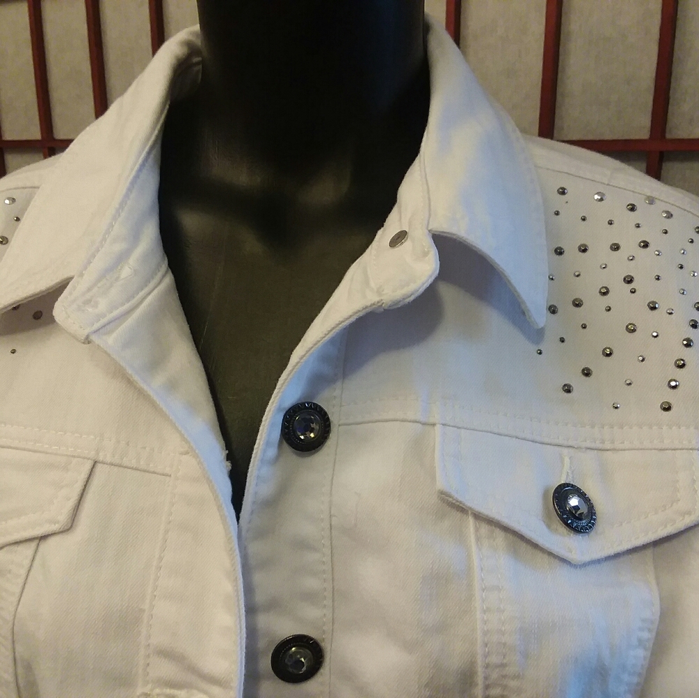 White Denim Jacket with Silver Studs